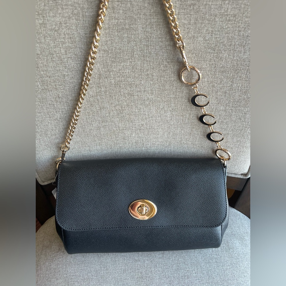 NWT！COACH RUBY CROSSBODY SHOULDER BAG IN CROSSGRAIN LEATHER（F57528）GOLD/BLACK
